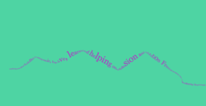 Purple words zigzag across an emerald rectangle